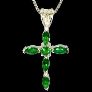 NX# Emerald & Sterling 925 Silver Cross Necklace